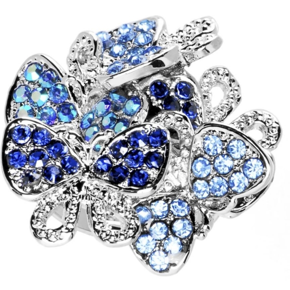 Beautiful Jeweled Cluster Butterfly Adjustable Ring - Picture 1 of 3